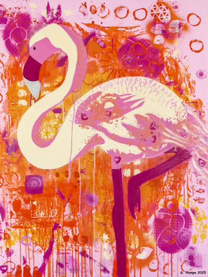 The flamingo with pink feathers