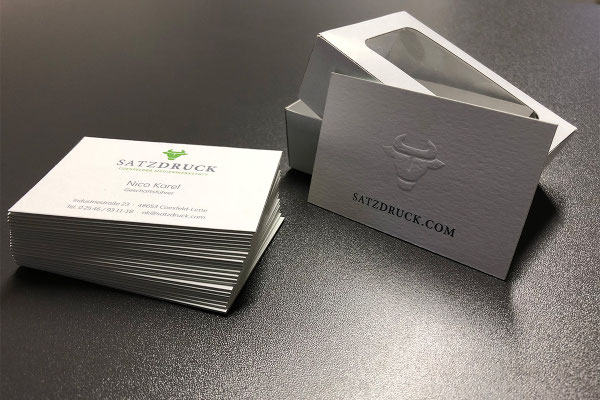 Letterpress Visitenkarten mit Prägung der Druckerei Satzdruck