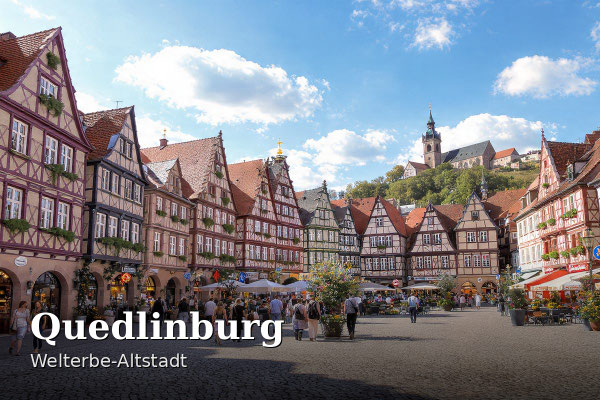 Quedlinburg — UNESCO‑Weltkulturerbe mit einem der größten zusammenhängenden Fachwerkensembles Europas und einem malerischen, historischen Stadtkern.