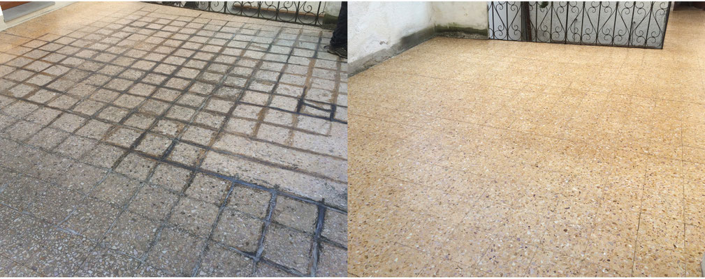 prima-dopo pulizia pavimento della terrazza