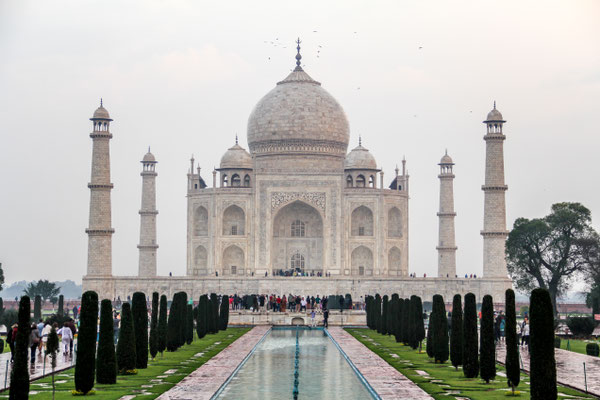 The classic view towards the Taj Mahal over its pont