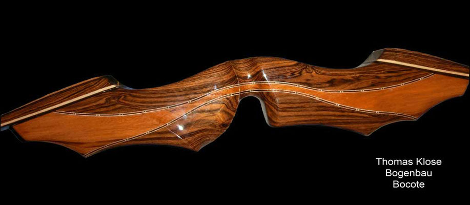 Bogen aus Makassar Ebenholz, hellem Amboina, Bocote und Zirikote - Thomas Klose