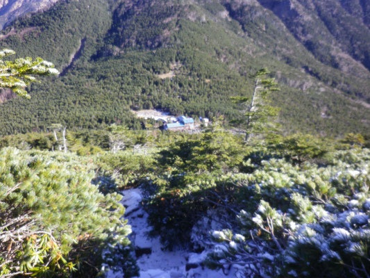 編笠山の下り道から青年小屋