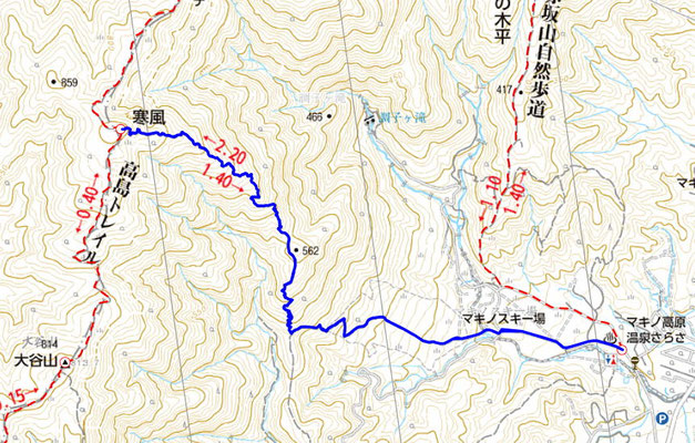 寒風山頂往復地図