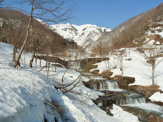 白谷です。出発地点は、左の台地から