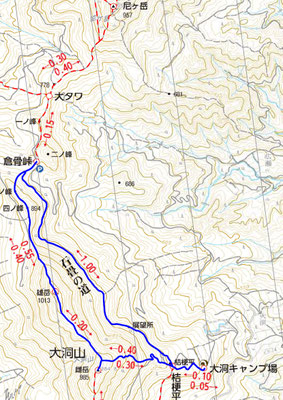 大洞山山行地図（本来なら北の尼ヶ岳まで行く予定だった）