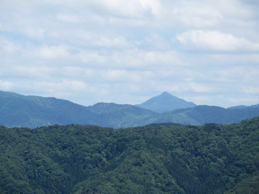 賤ケ岳山頂から、尖がり山の蕎麦粒(そむぎ)山アップ　