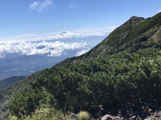 三叉峰直下で富士山を発見