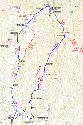 八ヶ岳編笠山～権現周回地図