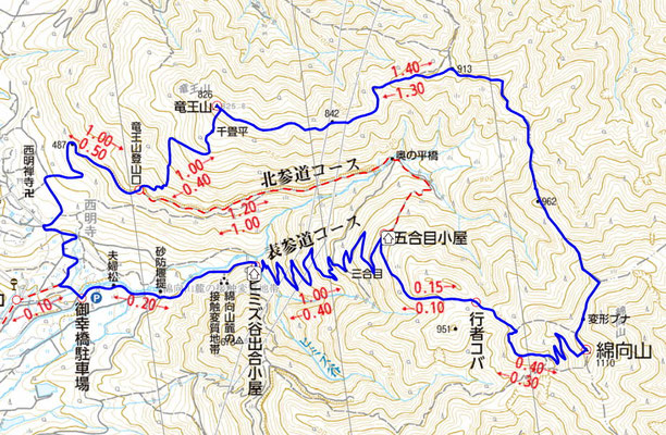 綿向山表参道から北縦走路周回地図