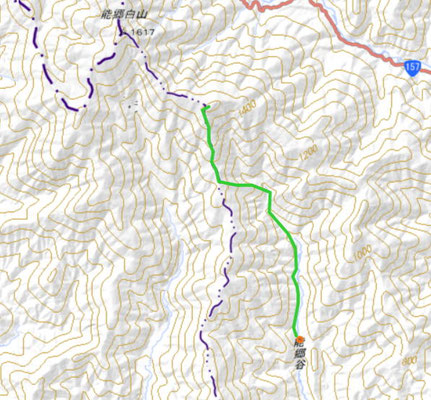 能郷谷から能郷白山への地図（ルートは前山まで）