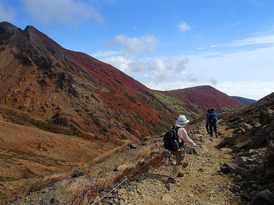 峰の茶屋跡からは最初に登った登山道を下ります。