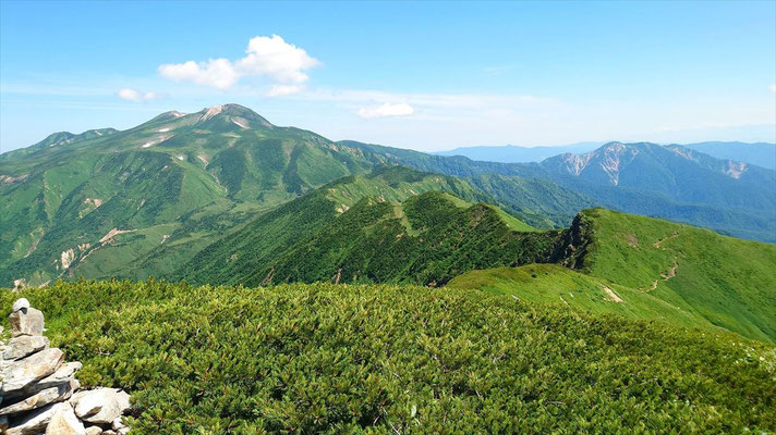 御舎利山山頂から大屏風尾根と白山本峰