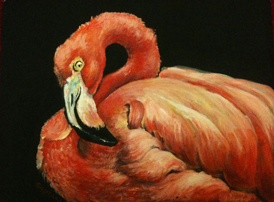 fenicottero-acrilico su cartoncino telato-30x40