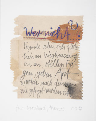 für bernhard,thomas, 1998, ölfarbe,bleistift/papiertüte