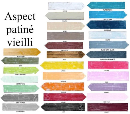 Aperçu peinture finition patinée vieillie du panneau fléché multicolore