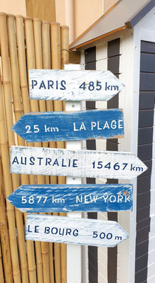 Décoration bord de mer, panneau en bois fléché, personnalisés avec des villes et des distances