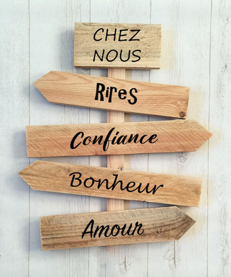 Panneau directionnel en bois brut, différentes écritures personnalisables, design minimaliste