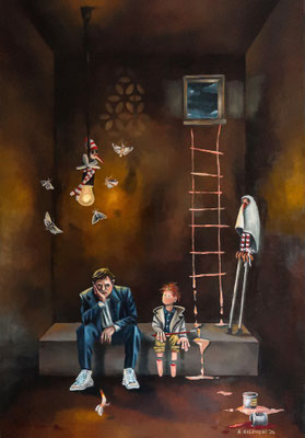 LIVING IN A BOX | 2024 | Öl auf Holz | 40x60 cm