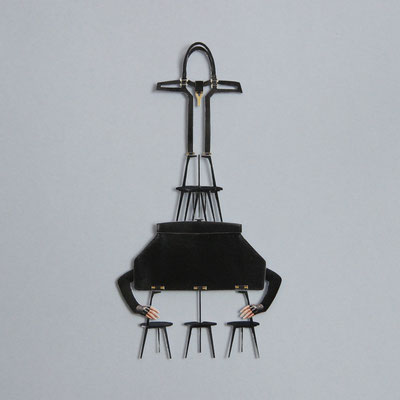 AG 22 x 22 x 3 cm. Serie Virtu@lien Fotopapier-Scherenschnitt, 2015