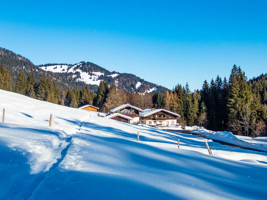 Abwechslungsreiche Schneeschuhtour in den Allgäuer Alpen - hinauf auf's Bleicherhorn, Höllritzereck, Ostertalberg und Tennenmooskopf.