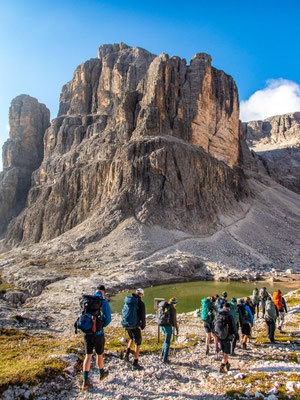 Impressionen der Dolomitenüberquerung Etappe 3 rund um den Piz Boè in der Sella-Gruppe in den Dolomiten
