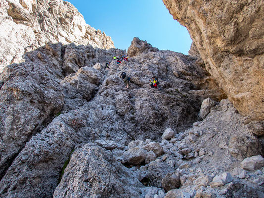 Impressionen der Dolomiten auf unserer Mehrtageswanderung Etappe 2 von der Puez Hütte, über das Grödner Joch, zur Pisciadu Hütte