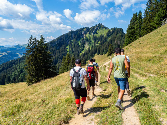 Bilder vom Wanderglück-Wochenende im Allgäu mit Wanderungen über die Nagelfluhkette, gemeinsamen Erlebnissen und gelebter Integration. (hier: Wanderung Bärenkopf)