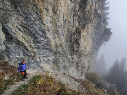 Hexensteig - der ausgefallenen Klettersteig bei Silenen, bei dem es über Baumstämme im Inneren eines Berges nach oben geht.