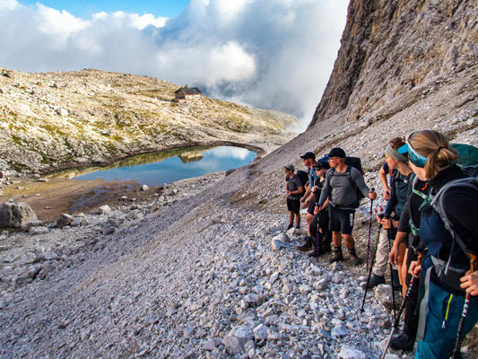 Impressionen der Dolomitenüberquerung Etappe 3 rund um den Piz Boè in der Sella-Gruppe in den Dolomiten