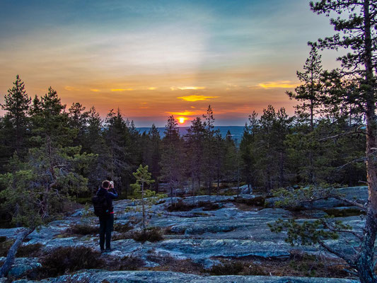 Outdoor Aktivurlaub in Finnland, Lappland. Foto: Midnightsun (Wanderung während der Mitternachtssonne in Rovaniemi)