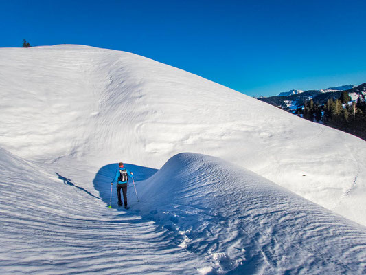 Abwechslungsreiche Schneeschuhtour in den Allgäuer Alpen - hinauf auf's Bleicherhorn, Höllritzereck, Ostertalberg und Tennenmooskopf.