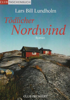 Buchcover "Nordwind": Ein rotes Haus auf felsiger Küste unter bewölktem Himmel
