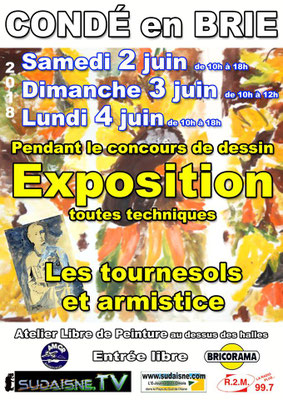 Samedi 2, dimanche 3, et lundi 4 juin : Exposition et concours de dessin Atelier Libre de Peinture.