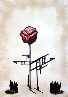 Die Wiederentdeckung der Rose, 1998, 68 x 48 cm, Öl auf Hartfaser