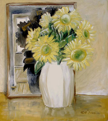 Sonnenblumen, nicht das, was sie scheinen, 2000, 64 x 72 cm, Öl auf Hartfaser