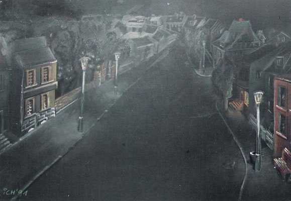 Strasse bei Nacht, 1991, 42 x 30 cm, Kreide auf Karton