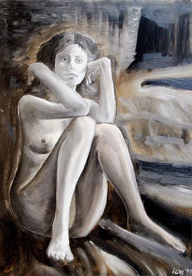 Ein Blick - Einblick?, 1998, 50 x 70 cm, Öl auf Druckplatte