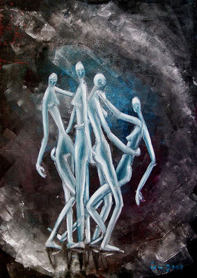Femininer Reigen, 2000, 48 x 68 cm, Öl auf Hartfaser