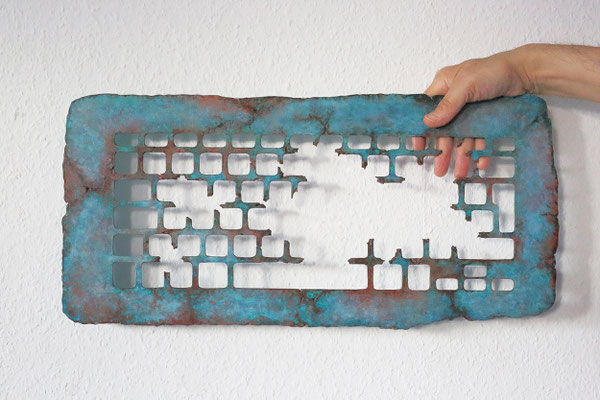 Excavated in the future (excavated in the year 3017), 2017, 70x40 cm, Mixed media, Acrylic on wood