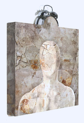 Consciousness, 2013, 40X51X6.5cm, Assemblage, Mixed media, Collage of print, paper and metal on wooden board