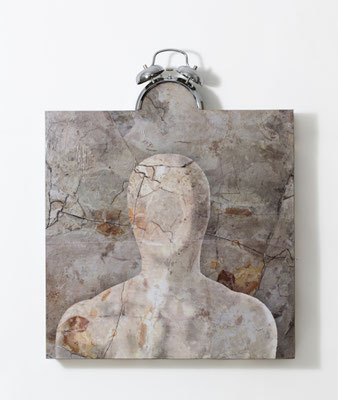 Consciousness, 2013, 40X51X6.5cm, Assemblage, Mixed media, Collage of print, paper and metal on wooden board