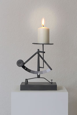 Portrait of life, 2014, ca. 50x20x15 cm, Assemblage, Candle, scale, wood and paper