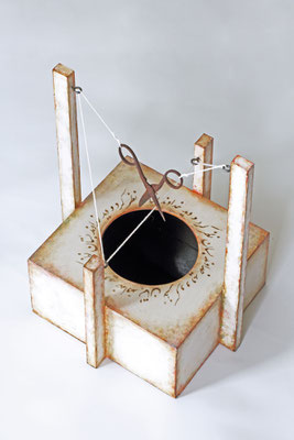A Persian poem, 2011, 22 x 22 x 30 cm, Assemblage, acrylic, wood, rope and scissors