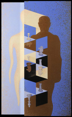The Chess - 63 x 100 cm Mixed media:  Acrylic on wood and small pieces of mirror , 2019