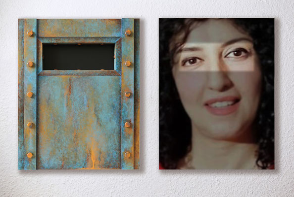 The window of Narges Mohammadi, 2024, mixed media, 75 x 50 x 5 cm
