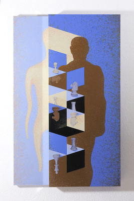 The Chess - 63 x 100 cm Mixed media: Acrylic on wood and small pieces of mirror, 2019