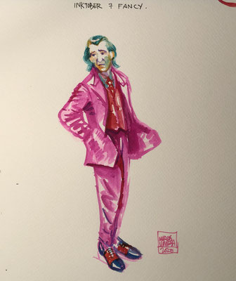 The Pink Joker. Pour Inktober 2020. Aquarelle papier. 15x15cm.