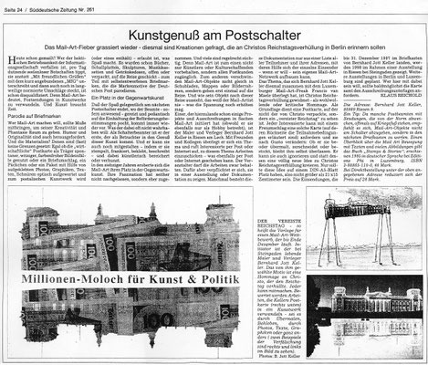 Süddeutsche Zeitung · Kunstgenuß am Postschalter - Mailart - von Klaus Reichold