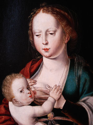 Détail,huile sur panneau de bois "vierge à l'enfant" attribuée à Van Orley après nettoyage et dévernissage